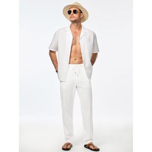 Pantalones Casuales de Algodón 100% para Hombre 2025, con Cordón, Cintura Elástica, Ligeros, para Playa, Verano, Antiarrugas, con Bolsillos - Product Image 2