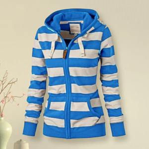 Chaqueta de sudadera de Otoño Invierno para mujer con estilo, abrigo grueso de algodón 100% con bolsillos, diseño informal a rayas para la escuela - Product Image 2