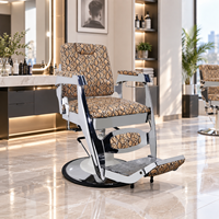 Fauteuil de Barbier Hydraulique Professionnel en Cuir PU Marron Motif Serpent avec Repose-Pieds pour Salon de Coiffure Moderne