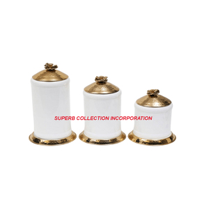 Juego de 3 recipientes de metal dorado y blanco en gran oferta - Product Image 4