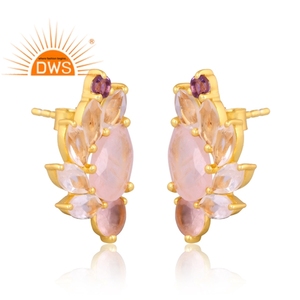 New Arrival 925 Sterling <b>Silver</b> Natural Rose Quartz and Amethyst Gemstone <b>Stud</b> <b>Earring</b> Custom Jewelry Manufacturer - Product Image 2