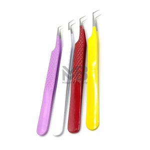 Pinzas japonesas de extensión de pestañas de acero inoxidable de 90 grados, puntas personalizadas con revestimiento de diferentes colores, agarre de diamante, Etiqueta Privada - Product Image 2