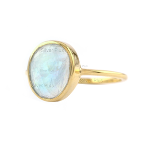 14K Solid Gold <b>Dainty</b> <b>Ring</b> with Faceted Rainbow Moonstone Bezel Setting Unshaped Natural Moonstone Wedding and Party <b>Ring</b> - Product Image 6