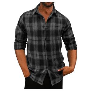 Camisa clásica a cuadros de franela para hombre, camisas informales de manga larga con botones, bolsillos en el pecho, puños ajustables - Product Image 1