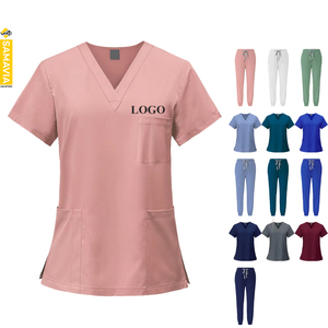 Ensemble d'uniformes infirmiers unisexes élégants à col en V et manches courtes, personnalisables avec étiquette privée, écologiques, 100 % coton, blouses médicales pour hôpital - Product Image 4