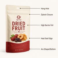 Op maat gemaakte gedroogde vruchten verpakkingstas met ritssluiting, voedselveilige, hersluitbare Mylar snacktas, OEM ODM