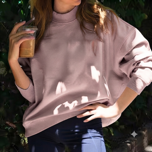 เสื้อสเวตเชิ้ตคอลเลคชั่นฤดูใบไม้ร่วงจาก EASE WEAR FACTORY สำหรับผู้หญิง ทรงโอเวอร์ไซส์ คอเต่า สไตล์สตรีทแวร์ ผ้าฝ้ายฟลีซ ทรงหลวม ไหล่ตก แขนยาว - Product Image 1