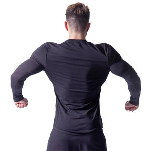 Chemise de gymnastique à compression unie pour hommes MMA rashguard léger rash guard maillots de bain épaule tombante coton respirant T-shirts pour hommes - Product Image 4