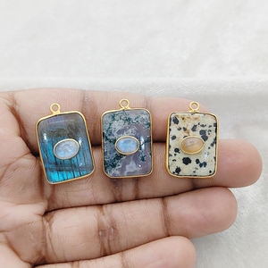 Fashion Jewelry - Rectangle Shape <b>Labradorite</b> Gemstone Gold Bezel Charm <b>Pendant</b> for DIY Jewelry Making & Necklaces - Product Image 3