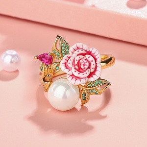 แหวนแฟชั่นเงินสเตอร์ลิงเคลือบลายดอกกุหลาบประดับมุกเลี้ยง Jeulia Cherished Love - Product Image 4