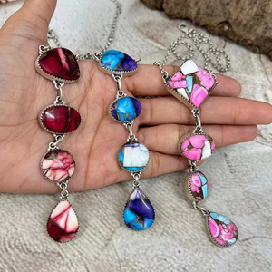 สร้อยคอหินหลายชิ้นทำด้วยมือเงินสเตอร์ลิงพร้อมอัญมณีหลากสีเครื่องประดับช่างฝีมือสำหรับผู้หญิงและเด็กผู้หญิง - Product Image 1