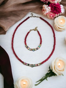 Cadeaux promotionnels DAFNI, collier et bracelet en perles de plastique colorées, œil porte-bonheur, faits à la main pour la fête des mères, la Saint-Valentin - Product Image 3
