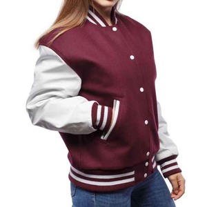 OEM Logo personnalisé Broderie Letterman Vêtements pour femmes Vestes de baseball avec manches en cuir de laine Vestes universitaires High Street - Product Image 3
