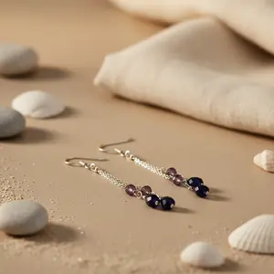 Vintage Gold-Plated <b>Drop</b> <b>Earrings</b> with Purple Gemstones and Freshwater <b>Pearls</b> Silver Dangle for Women for Weddings - Product Image 2