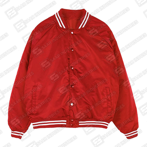 Veste universitaire réversible en satin de qualité supérieure, rouge, avec fermeture à boutons sur le devant, coupe-vent, couleurs et tailles personnalisées, style décontracté, hiver, hip-hop - Product Image 1