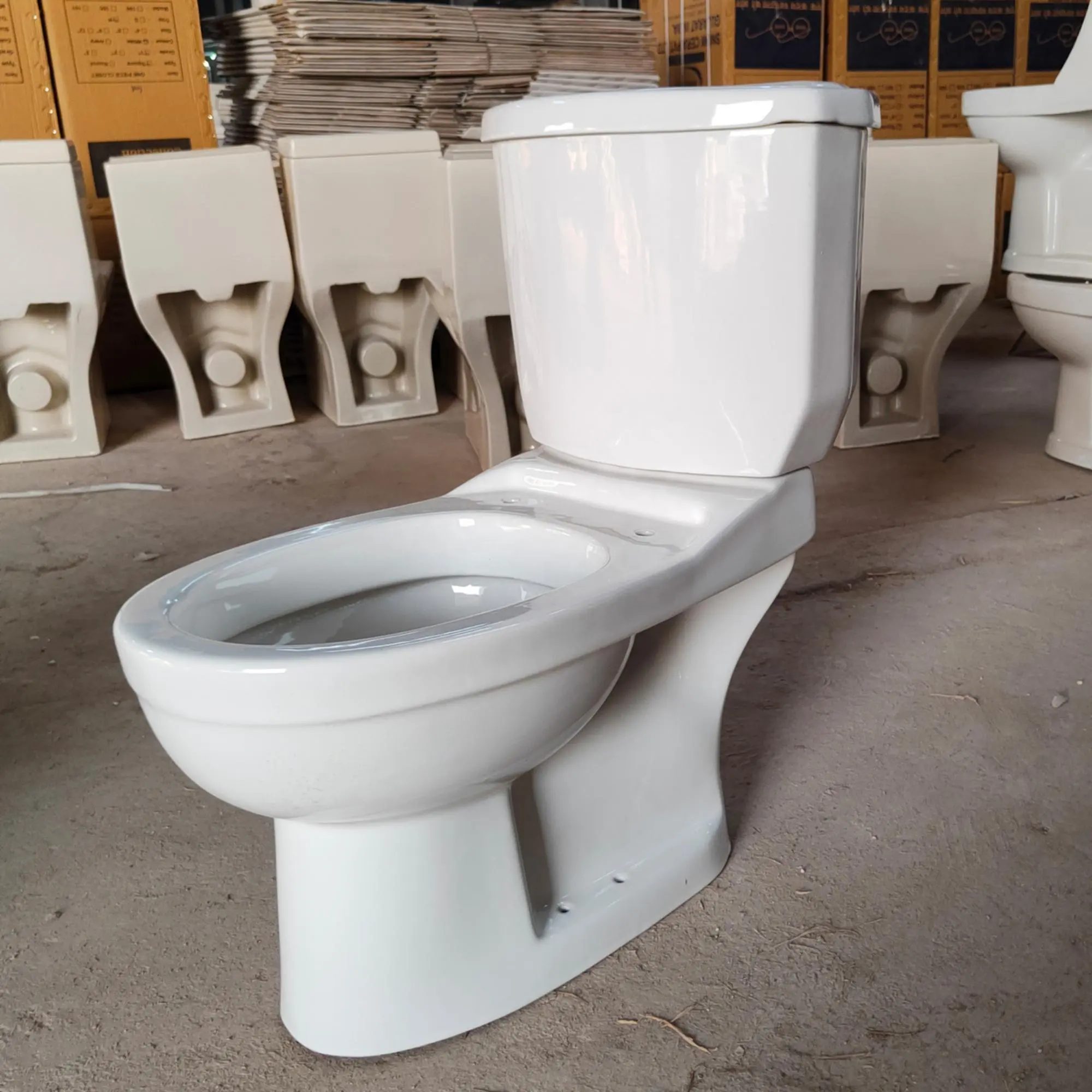 Ceramic Two Pieces P / S - Trap Sanitary Ware Dual Flush Water Closet with Side Flushing Porcelain Bathroom Aqua Pan WC Commode