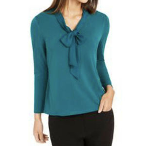 Camicetta da donna Charter Club verde scuro in popeline intrecciato con laccetti, taglie forti, elegante e formale per primavera/estate, disponibile fino alla taglia XL - Product Image 1