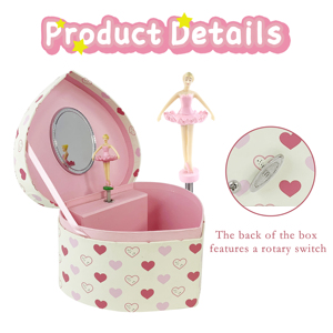 Caja de Música con Manivela en Forma de Corazón Yiyu, Caja de Joyería Giratoria de Papel Ecológico con Bailarina, Espejo, Sonido de Lujo de los Años 60, Lavable - Product Image 2