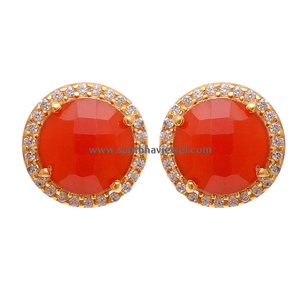 เครื่องประดับแฟชั่น925เงินสเตอร์ลิงชุบทองอัญมณีคาร์เนเลี่ยนธรรมชาติพร้อมสตั๊ดหูสวย CZ สำหรับผู้หญิง - Product Image 1