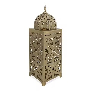 <b>Moroccan</b> Gold Lantern with Blue Glass Panels Decorative Metal Candle Holder for Tea <b>light</b> or Candles Ramadan Wedding Party Decor - Product Image 3