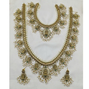 Conjunto de Joyería Tradicional de Latón con Baño de Oro, Collar y Aretes para Bodas, Fiestas y Festivales, para Mujer - Product Image 1