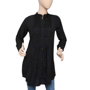Women's Pleated Western <b>Net</b> <b>Top</b> - Black - Product Image 3