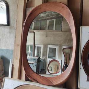 <b>Walnut</b> Asymmetrical Wall Art Deco <b>Mirror</b> Unique Mid-Century Modern Design Handmade Wooden Framed - Product Image 1