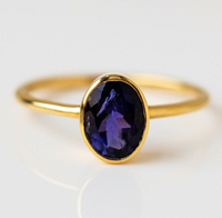 Bague de fiançailles artisanale en argent sterling 925 plaqué or, saphir bleu vintage, taille ovale, sertie à griffes, certifiée par un tiers