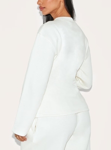 Sweat-shirt à col rond ample en tricot long imprimé pour femmes, en coton biologique 100% de qualité supérieure, nouveau design automne-hiver - Product Image 6