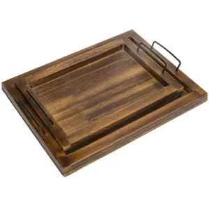 Ensemble de 2 plateaux de service en bois d'acacia en bois de gros - Product Image 1