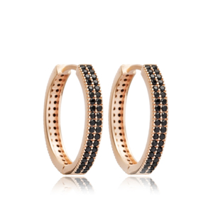 Pendientes de Aro con Circonita Negra, Joyería Fina Turca, Joyería Artesanal de Plata de Ley 925 al por Mayor - Product Image 2