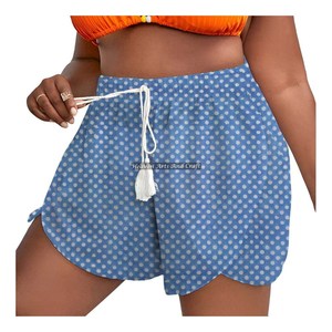 Shorts d'été pour femme en coton à imprimé bloc, avec cordon de serrage à la taille, style décontracté - Product Image 1