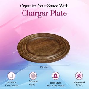 Juego de 2 platos de madera de mango, platos redondos de madera para cena, cargador, bandeja para servir, platos de vajilla naturales ligeros para bistec - Product Image 2