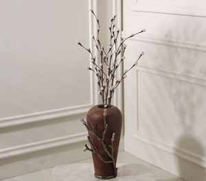Luxurious Wooden And Metal Flower <b>Vase</b> Contemporary <b>Decorative</b> Accent Adding Warmth Elegance And Sophistication To Interiors - Product Image 2