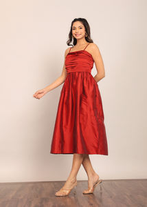 Vestido MIDI ajustado con busto marrón, vestido de verano de manga larga en tafetán, ropa de fiesta a la moda, vestido occidental de una pieza para mujer - Product Image 2