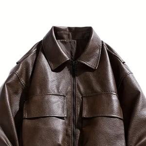OEM/ODM Veste coupe-vent en faux cuir de style urbain pour hommes, ourlet élastique, fermeture à glissière, poches à rabat, séchage rapide personnalisable à l'avant - Product Image 5