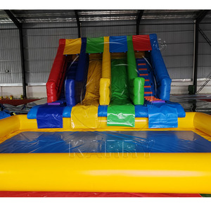 สไลเดอร์น้ำเป่าลมคู่แบบเชิงพาณิชย์ สไลเดอร์ปาร์ตี้สีรุ้ง PVC ให้เช่า สไลเดอร์เป่าลมขนาดใหญ่ สไลเดอร์เป่าลมแบบถอดประกอบได้พร้อมสระน้ำ - Product Image 5