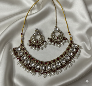 Parure de bijoux de créateur pour soirée, en zircon doré antique, design traditionnel magnifique, collier ras-du-cou simple et boucles d'oreilles pour femme, idéal pour mariage - Product Image 6