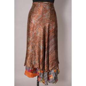 Handmade Reversible Vintage Style 100% Silk Sari <b>Skirt</b> Women's Wrap Dress for Beachwear Summer Parties Casual Look - Product Image 2