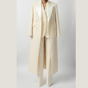 เสื้อโค้ทยาวสำหรับผู้หญิงเสื้อโค้ทตัวยาวเสื้อโค้ทกระดุมสองแถวแขนยาวผ้าทวีดผ้าฝ้ายออร์แกนิกสั่งทำได้ป้ายเสื้อผ้าผู้หญิงสีขาว - Product Image 4