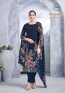 Elegant Pure Viscose Rayon Designer <strong>Unstitch</strong> salwar kameez Printed <strong>Fabric</strong> with Fancy Swarovski Work - Product Image 5