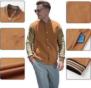 2025 Unisex de talla grande chaqueta universitaria de lona a la moda con logotipo personalizado soporte liso Letterman venta al por mayor chaqueta de hombre en blanco - Product Image 4