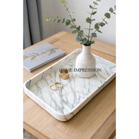 Plateau décoratif de cuisine HOME IMPRESSION, qualité supérieure, grande taille, marbre brun et blanc, non toxique, moderne, rectangulaire, gravé argenté