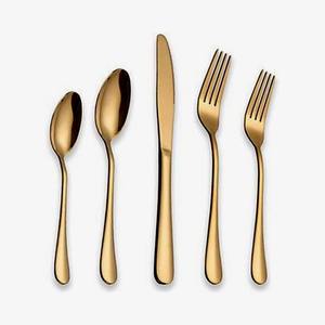 Ensemble de 4 couverts en acier inoxydable à poignées en marbre Table à manger parfaite Ustensiles de cuisine Usage quotidien Couverts plaqués or - Product Image 6