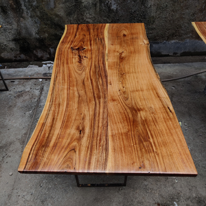 Mesa de comedor con borde vivo de Acacia sólida, patas de Metal pesado, muebles de madera contemporáneos de 6 plazas ecológicos personalizables para Hotel - Product Image 4