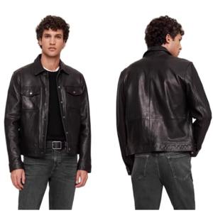 Veste en cuir véritable Veste en cuir de vachette pour homme Veste mi-longue à revers pour homme Veste coupe-vent coupe ajustée Double boutonnage - Product Image 2