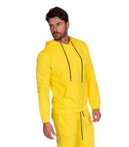Conjuntos deportivos casuales de algodón 100% amarillo liso de alta densidad, sudaderas con capucha personalizadas para hombre, ropa deportiva para correr y gimnasio. - Product Image 5