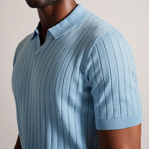 2024 Polo de punto de seda para hombre de manga corta de color sólido al por mayor personalizado ropa de verano de alta calidad - Product Image 2