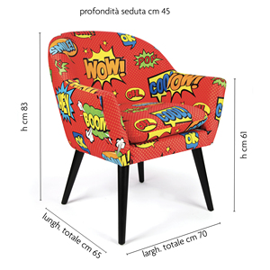 Poltrona di Design Italiano in Poliestere, Compensato e Velluto Multicolore, Stile Fumetto Pop Line Excelsa - Product Image 2