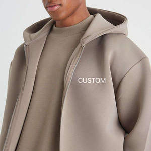 Sudadera con capucha y cremallera completa de algodón 100% de peso pesado personalizada ropa de calle lisa de gran tamaño con capucha frontal y cremallera hombro caído para invierno - Product Image 3